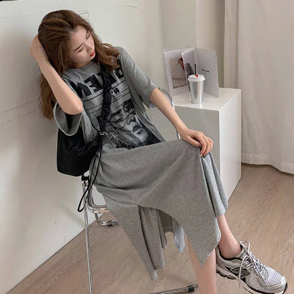 T-shirt Skirt Korean Design Split-ended Printed Dress Women's Loose and Thin Short-sleeved Skirt
T-shirt Skirt Korean Design Split-ended Printed Dress Women's Loose and Thin Short-sleeved Skirt