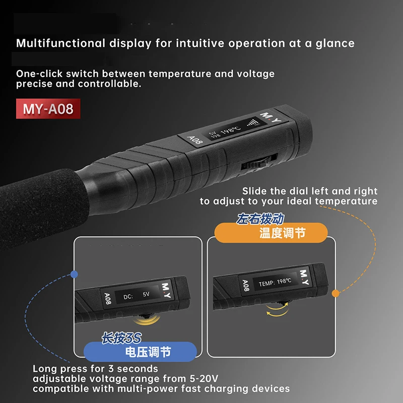YCS M.Y-A08 USB Soldering Iron Portable Welding Pen Multifunctional Display USB Electric Welding Pen for Phone Repair
YCS M.Y-A08 USB Soldering Iron Portable Welding Pen Multifunctional Display USB Electric Welding Pen for Phone Repair