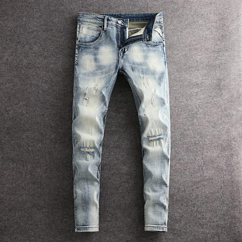Street Designer Fashion Men Jeans Retro Washed Blue Stretch Slim Fit Embroidery Patched Ripped Jeans Men Y2K Vintage Denim Pants
Street Designer Fashion Men Jeans Retro Washed Blue Stretch Slim Fit Embroidery Patched Ripped Jeans Men Y2K Vintage Denim Pants