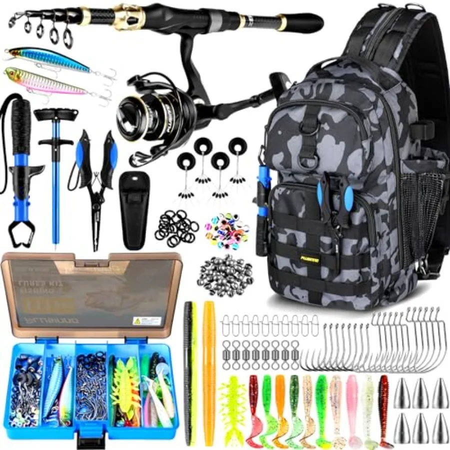 Fishing Backpack with Fishing Rod &Tackle Boxes, Waterproof Sling Tackle Bag for Fish Gear with Rod Holder, Gifts for Men with Lures, Pliers, Fish Lip Gripper.
Fishing Backpack with Fishing Rod &Tackle Boxes, Waterproof Sling Tackle Bag for Fish Gear with Rod Holder, Gifts for Men with Lures, Pliers, Fish Lip Gripper.