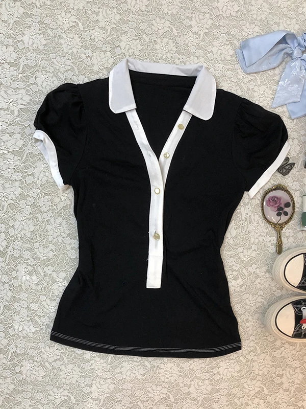 Original American Retro Bla Slim Fit oulder T-irt Women's Design Sensation White Collar Top Byao Girl Cotton Summer
Original American Retro Bla Slim Fit oulder T-irt Women's Design Sensation White Collar Top Byao Girl Cotton Summer