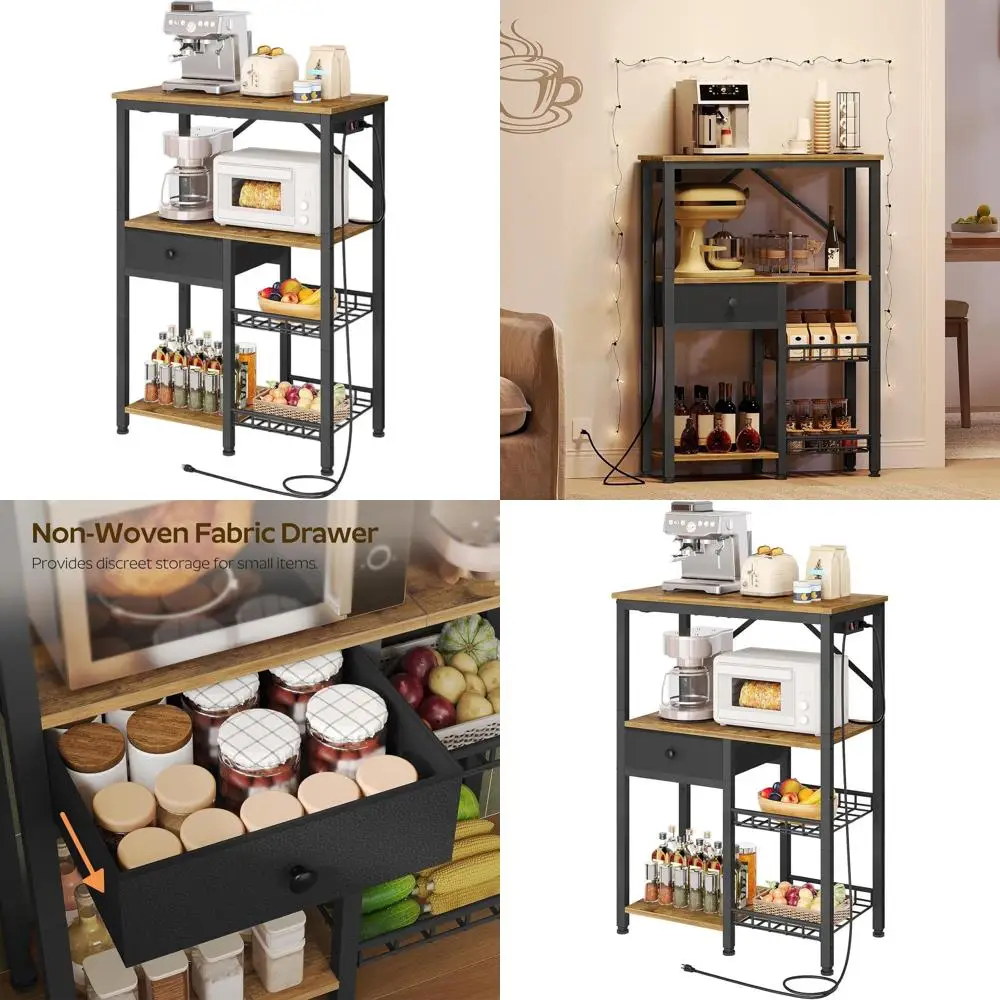 Кухонная полка-стеллаж в деревенском стиле, коричневая, с розеткой, для кофейной зоны, подставка для микроволновки и тканевая корзина для небольших помещений
Кухонная полка-стеллаж в деревенском стиле, коричневая, с розеткой, для кофейной зоны, подставка для микроволновки и тканевая корзина для небольших помещений