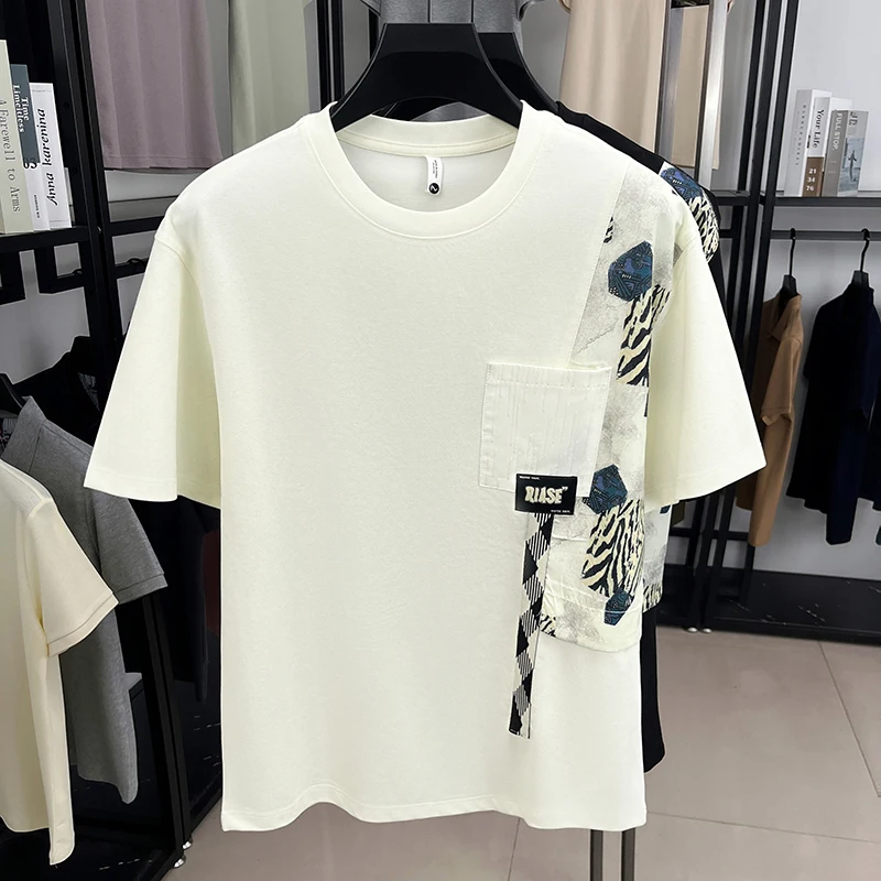 Personality patchwork short sleeve T-shirt brand round neck summer breathable new trend pocket Korean style fashion mens wear
Personality patchwork short sleeve T-shirt brand round neck summer breathable new trend pocket Korean style fashion mens wear