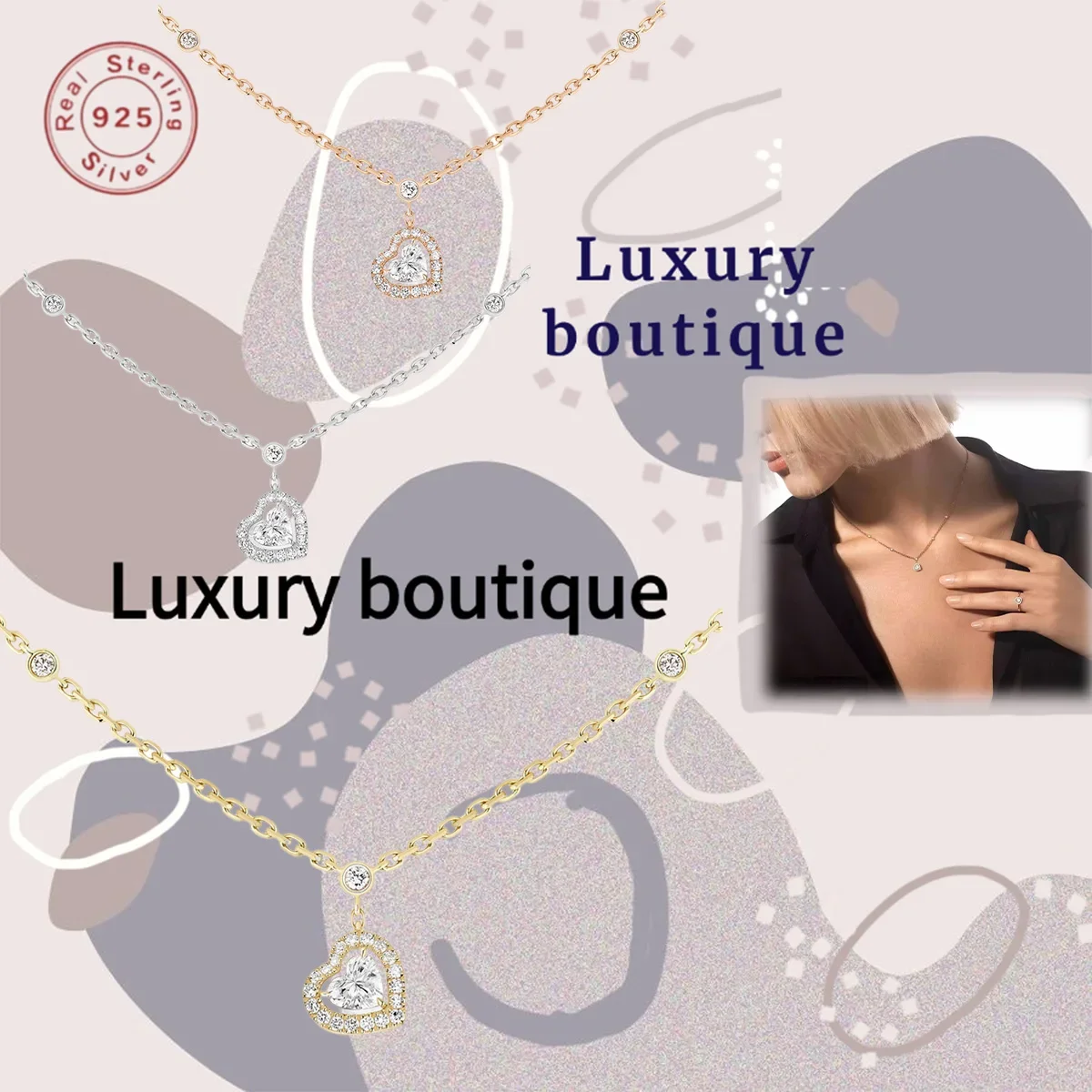 Pure silver S925 necklace with diamond studded heart-shaped design, elegant, noble, luxurious, couple's day gift for ladies
Pure silver S925 necklace with diamond studded heart-shaped design, elegant, noble, luxurious, couple's day gift for ladies