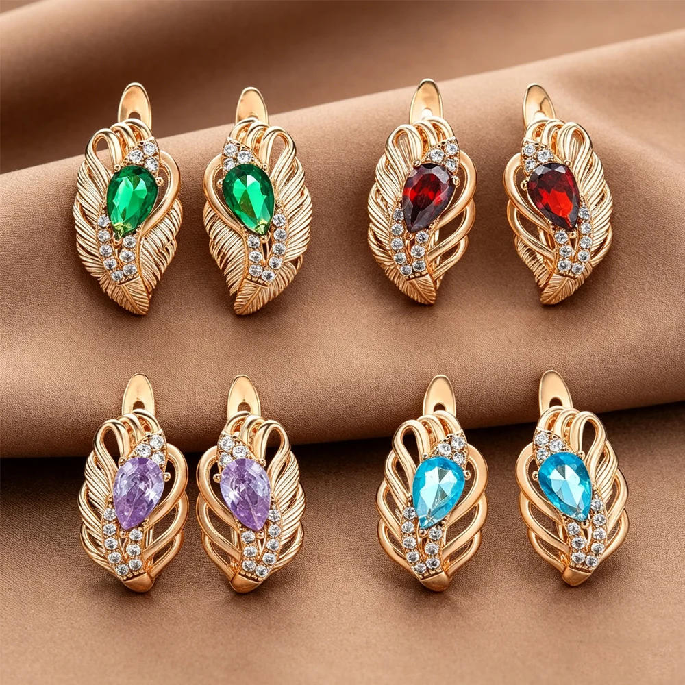 Elegant Hollow Leaf-Shaped Earrings Luxurious Multi-Color Drop-Shaped Gemstone Ear Studs Women's Formal And Casual Gift
Elegant Hollow Leaf-Shaped Earrings Luxurious Multi-Color Drop-Shaped Gemstone Ear Studs Women's Formal And Casual Gift