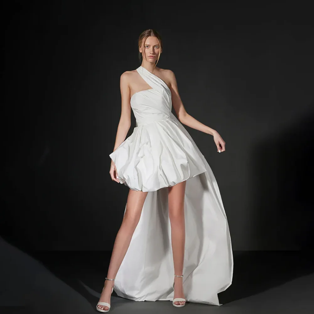 Women One Shoulder White Wedding Dress Hi-Lo Backless Bubble Skirt Bridal Gown with Train for Civil Wedding Reception Prom Party
Women One Shoulder White Wedding Dress Hi-Lo Backless Bubble Skirt Bridal Gown with Train for Civil Wedding Reception Prom Party