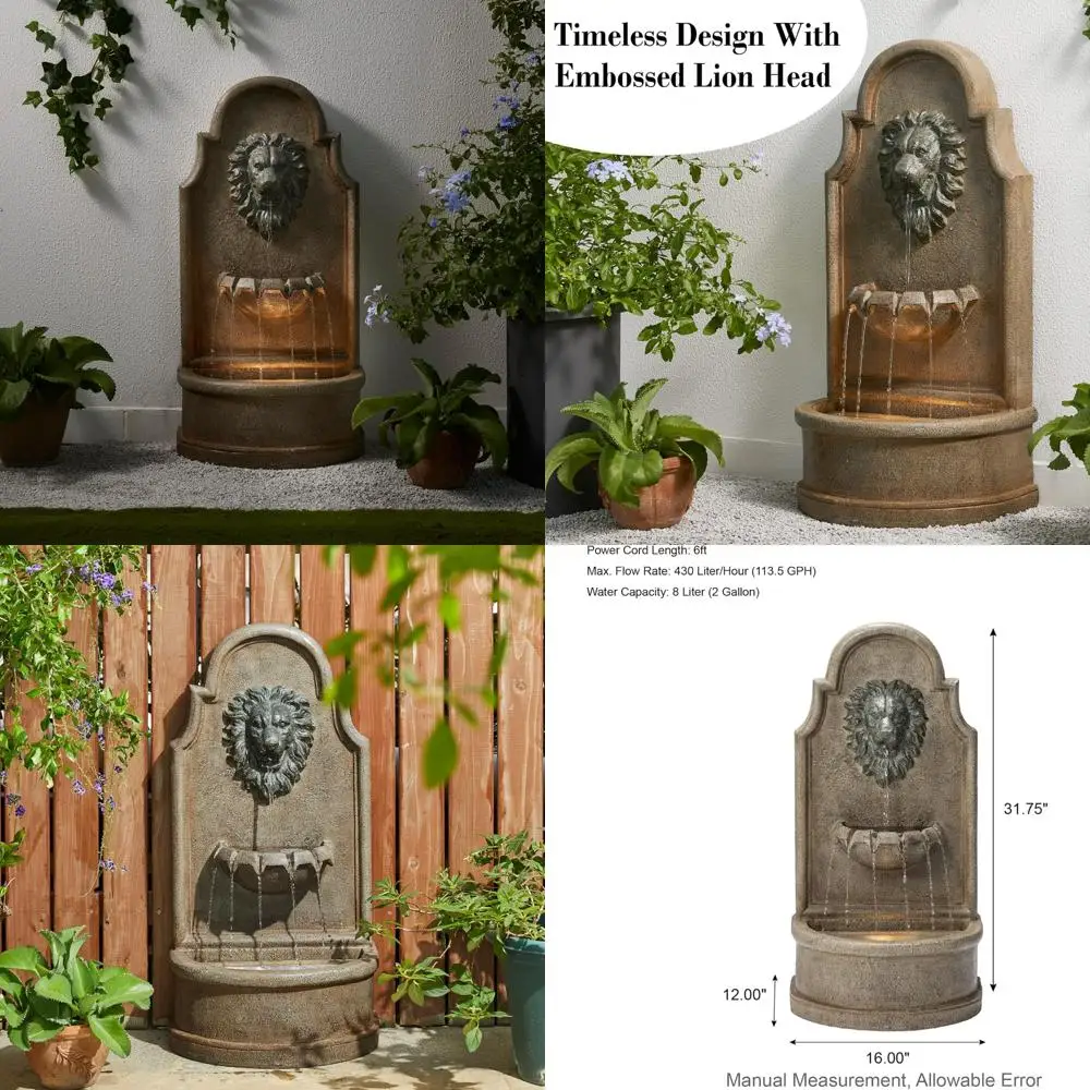 "Outdoor 3-Tier Water Fountain with LED Lights, Vintage European Lion Head Design, Rustic Faux Granite Finish"
"Outdoor 3-Tier Water Fountain with LED Lights, Vintage European Lion Head Design, Rustic Faux Granite Finish"
