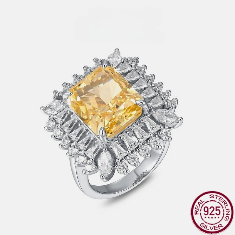 New S925 Pure Silver Ice Flower Cut White Zircon Set Square Sugar Colored Treasure Ring Fashion Wedding Jewelry
New S925 Pure Silver Ice Flower Cut White Zircon Set Square Sugar Colored Treasure Ring Fashion Wedding Jewelry