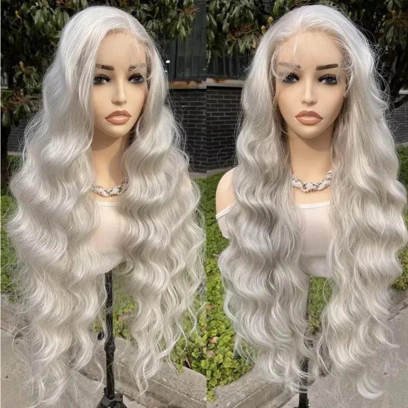 Silver Grey Body Wave Lace Front Wig 13x4 Lace Frontal Wigs Transparent Colored Synthetic Hair Lace Wigs for Women
Silver Grey Body Wave Lace Front Wig 13x4 Lace Frontal Wigs Transparent Colored Synthetic Hair Lace Wigs for Women