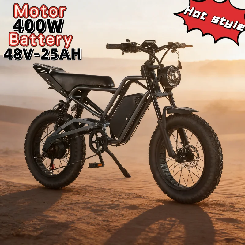 20-inch 4.0 snow fat tire E-Bike, 400W brushless motor mountain off-road electric bicycle. 48V25AH large capacity electric moped
20-inch 4.0 snow fat tire E-Bike, 400W brushless motor mountain off-road electric bicycle. 48V25AH large capacity electric moped