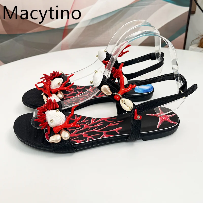 Sea-Shell Coral Embellishment Sandals Women Low Heel Print Diamond Modern Summer Shoes For Girls
Sea-Shell Coral Embellishment Sandals Women Low Heel Print Diamond Modern Summer Shoes For Girls