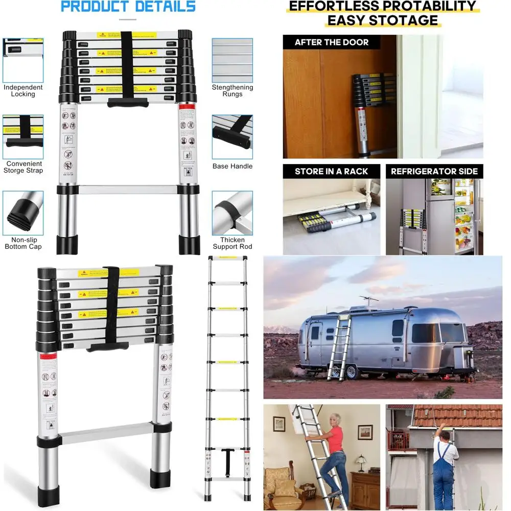 Телескопическая лестница, алюминиевая удлинительная лестница 8,5 футов, сверхмощная максимальная емкость 330 фунтов, складная компактная портативная противоскользящая лестница для
Телескопическая лестница, алюминиевая удлинительная лестница 8,5 футов, сверхмощная максимальная емкость 330 фунтов, складная компактная портативная противоскользящая лестница для