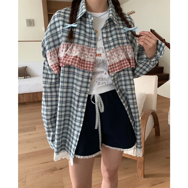 MEXZT Vintage Plaid Shirts Women Harajuku Oversized Lace Patchwork Blouses Autumn Streetwear Korean Long Sleeve Casual Tops New
MEXZT Vintage Plaid Shirts Women Harajuku Oversized Lace Patchwork Blouses Autumn Streetwear Korean Long Sleeve Casual Tops New