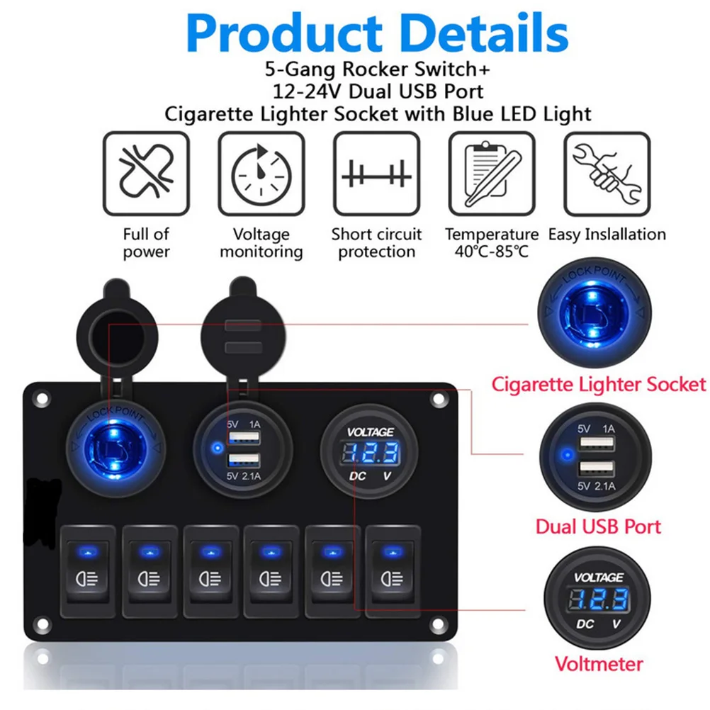 6 Position Waterproof LED Switch Panel Black Car Rocker Circuit Breaker ABS Material Dual SUB Charging Suitable
6 Position Waterproof LED Switch Panel Black Car Rocker Circuit Breaker ABS Material Dual SUB Charging Suitable