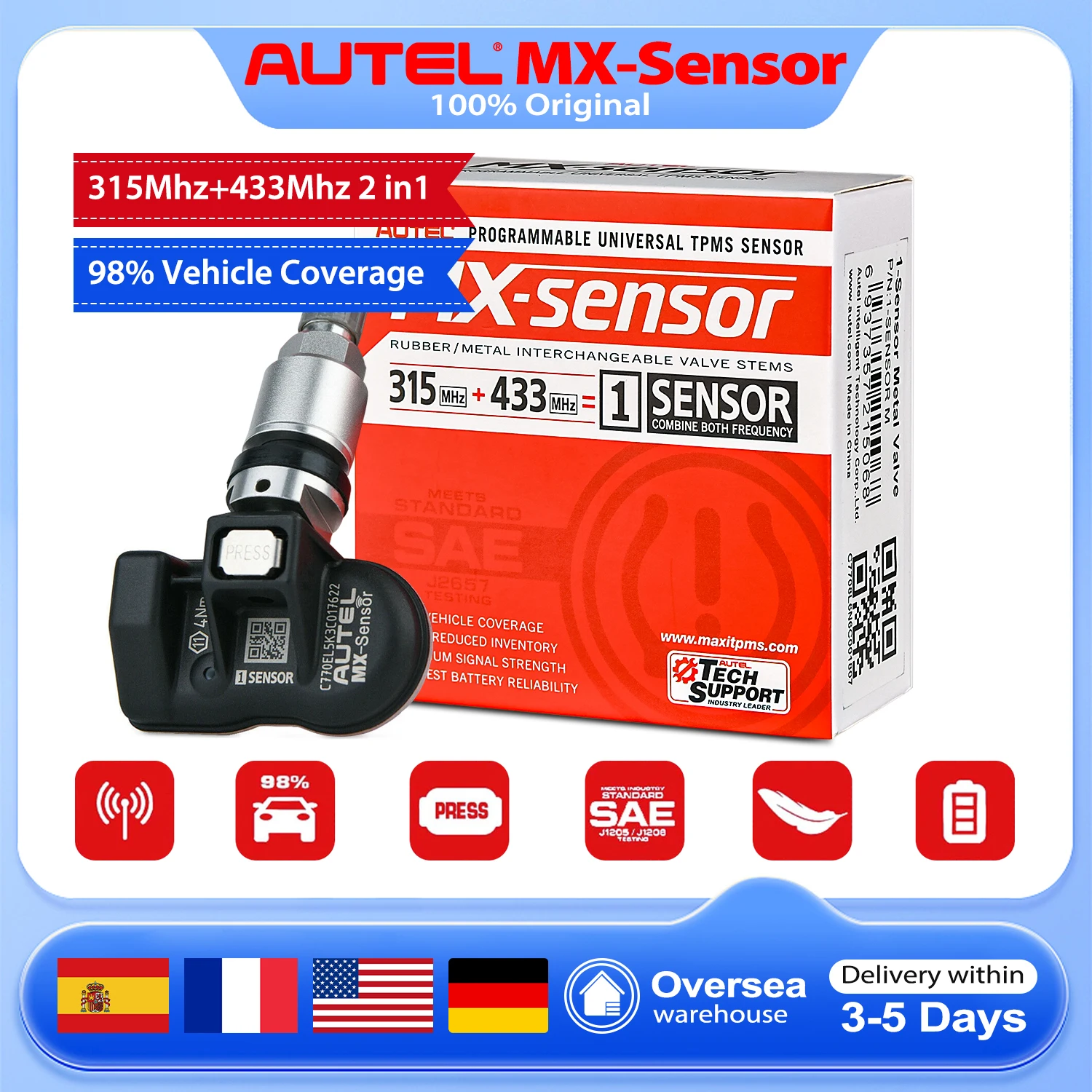Autel TPMS MX Sensor 315MHz 433MHz Sensor 2in1 Clone-able Programming Sensors For TS501 TS508 Tire Pressure Monitoring Car Tool
Autel TPMS MX Sensor 315MHz 433MHz Sensor 2in1 Clone-able Programming Sensors For TS501 TS508 Tire Pressure Monitoring Car Tool