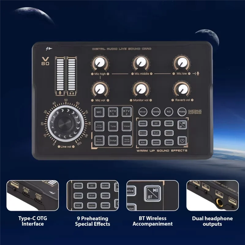 Y67A-Live Streaming Sound Card Audio Recording Professional Sound Card Mixer With DJ Mixer Voice Changer Wireless Audio Interfac