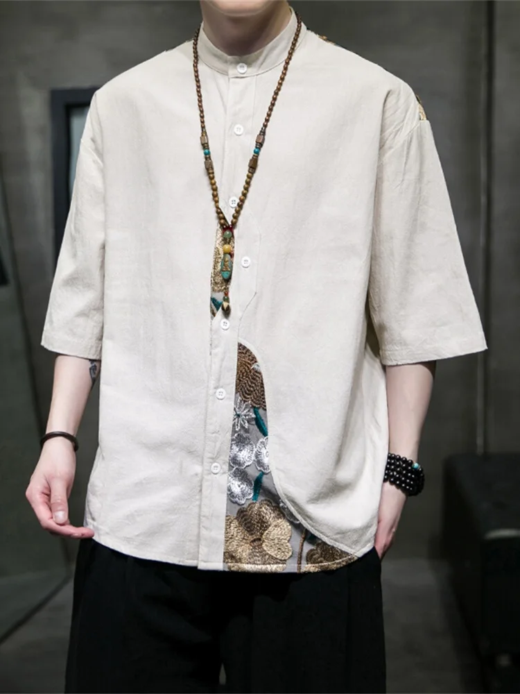 Новая китайская мужская рубашка из льна с цветочным пэчворком, короткий рукав, летняя, модная, брендовая, больших размеров, дышащая, повседневная.
Новая китайская мужская рубашка из льна с цветочным пэчворком, короткий рукав, летняя, модная, брендовая, больших размеров, дышащая, повседневная.