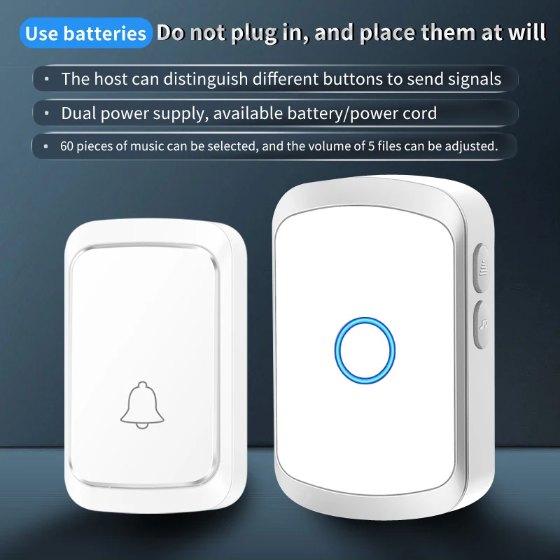 CACAZI Wireless Doorbell 300 Meters Long Distance LED Flashing 60 Songs 5 Level Volumes Battery Powered Waterproof Smart Home
CACAZI Wireless Doorbell 300 Meters Long Distance LED Flashing 60 Songs 5 Level Volumes Battery Powered Waterproof Smart Home
