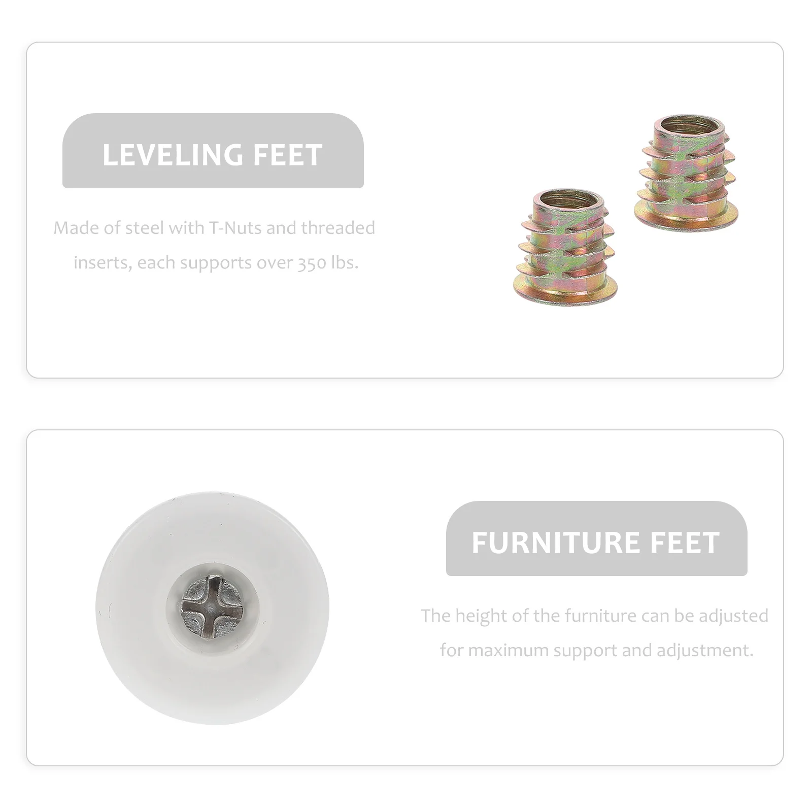8 set Adjustable Leveling Feet For Furniture Heavy Duty 350Lbs Steel T-Nuts 3/8-16" Threaded Inserts For Cabinets Tables
8 set Adjustable Leveling Feet For Furniture Heavy Duty 350Lbs Steel T-Nuts 3/8-16" Threaded Inserts For Cabinets Tables