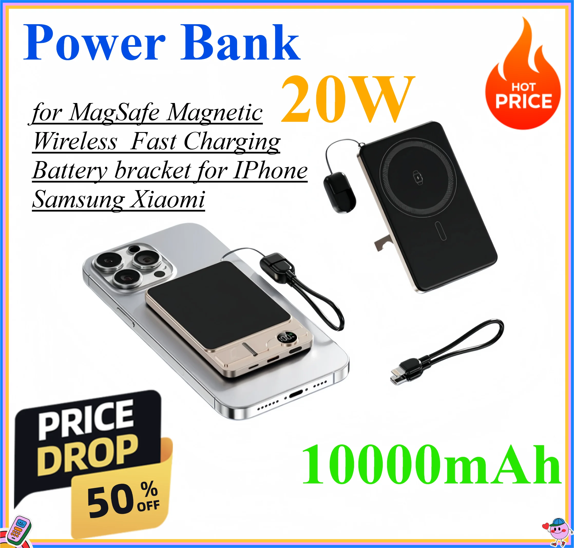 10000mAh Power Bank for MagSafe Magnetic Wireless 20W Fast Charging Battery bracket for IPhone Samsung Xiaomi
10000mAh Power Bank for MagSafe Magnetic Wireless 20W Fast Charging Battery bracket for IPhone Samsung Xiaomi