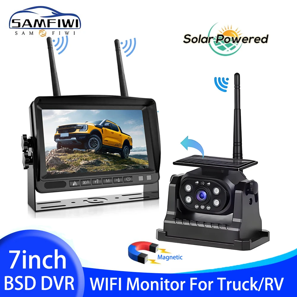 7inch HD Monitor 1080P Solar Wireless Backup Camera Built-in 9600mAh Battery & Magnetic Mount Wifi Camera for Truck RV Trailer
7inch HD Monitor 1080P Solar Wireless Backup Camera Built-in 9600mAh Battery & Magnetic Mount Wifi Camera for Truck RV Trailer