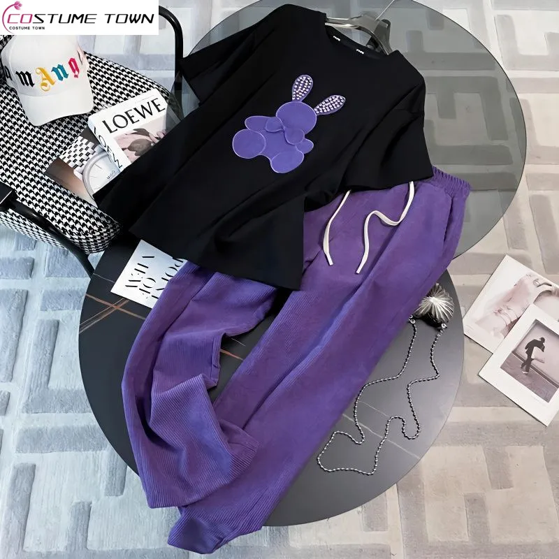 Spring and summer new fashionable patchwork short sleeved top+loose and fashionable wide leg pants two-piece set
Spring and summer new fashionable patchwork short sleeved top+loose and fashionable wide leg pants two-piece set