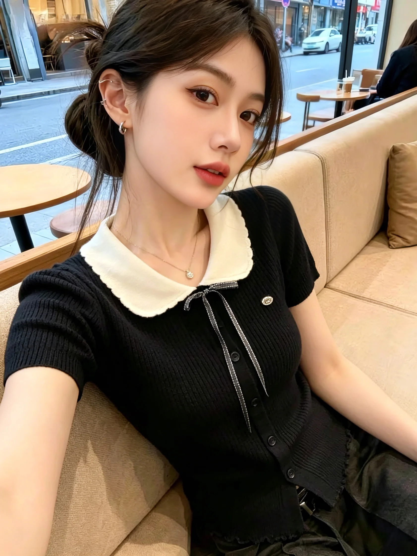 Knot Tied Doll Collar Knitted Open Cardigan Women's Summer New College Style Age Reduction Top Self-Preservation Model
Knot Tied Doll Collar Knitted Open Cardigan Women's Summer New College Style Age Reduction Top Self-Preservation Model