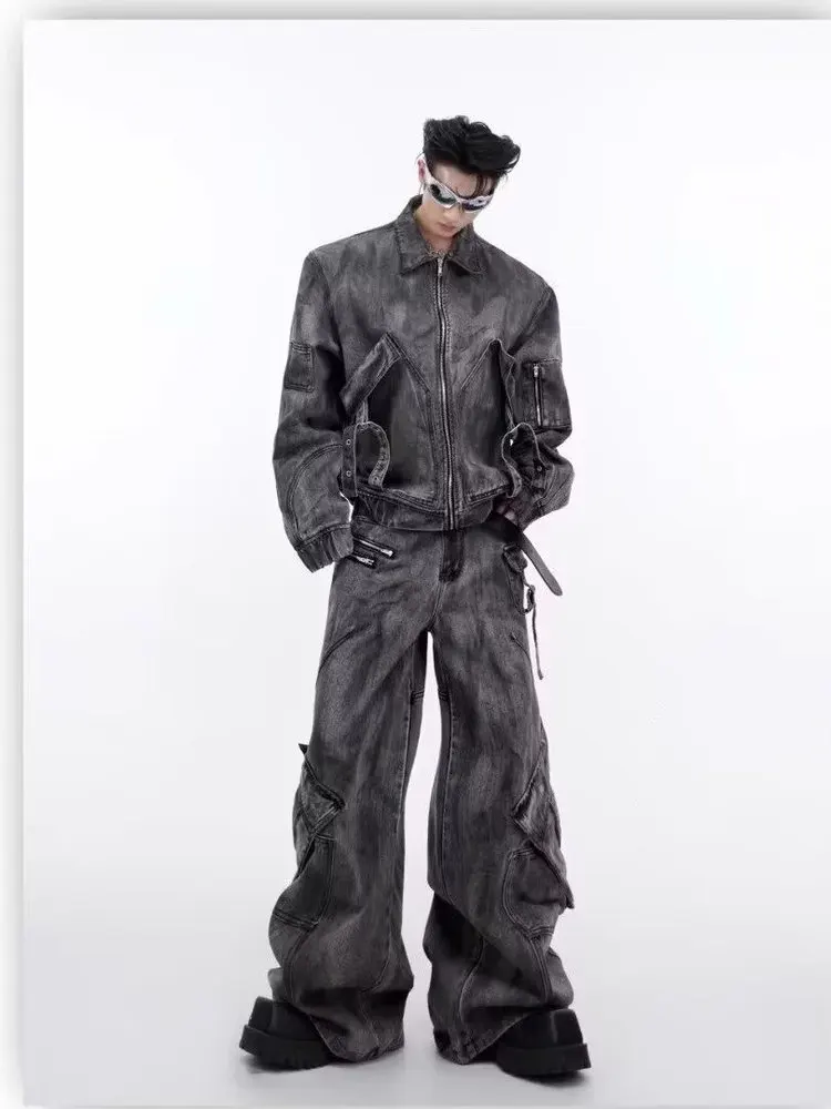 Punk Sle Fce Lined Thiened Denim Jaet with Big ket And Zipper Workwear Pants Set for Youth Wear Resistant
Punk Sle Fce Lined Thiened Denim Jaet with Big ket And Zipper Workwear Pants Set for Youth Wear Resistant