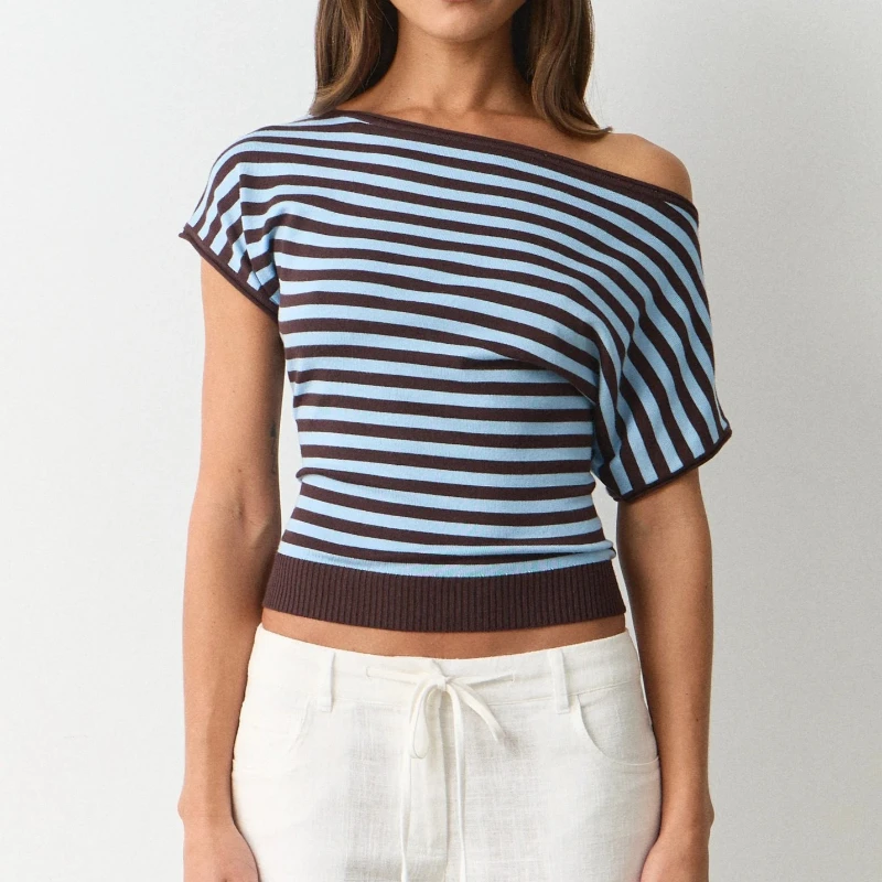 2026 Summer New Retro Slant Shoulder Stripe Off Shoulder Waist Short Match Color Short Sleeve T-shirt
2026 Summer New Retro Slant Shoulder Stripe Off Shoulder Waist Short Match Color Short Sleeve T-shirt