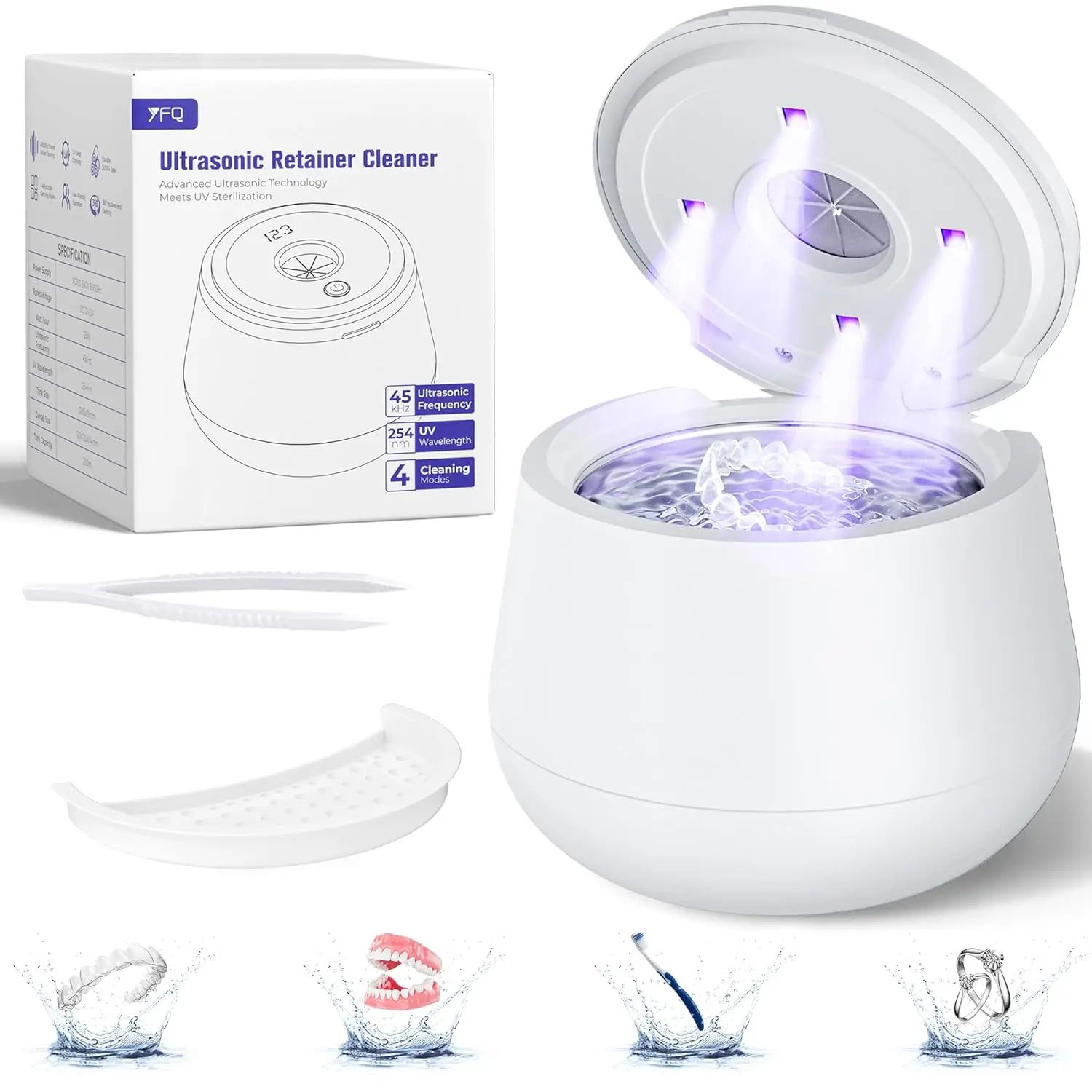 45kHz Ultrasonic Dental Cleaner, 200ML with UV Light, 4 Modes & Timer for Retainers, Braces, Jewelry
45kHz Ultrasonic Dental Cleaner, 200ML with UV Light, 4 Modes & Timer for Retainers, Braces, Jewelry