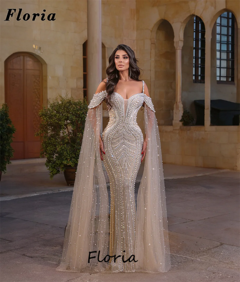 Elegant Full Pearls Evening Dresses Customized Spaghetti Straps Beading Long Sleeves Bride Party Dress Engagement Dress Robes
Elegant Full Pearls Evening Dresses Customized Spaghetti Straps Beading Long Sleeves Bride Party Dress Engagement Dress Robes
