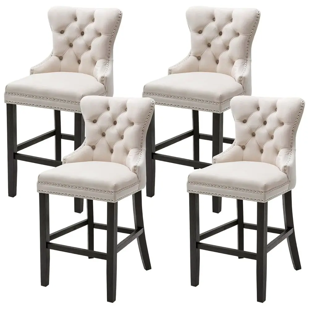 Stools Set of 4, Velvet 26 Inch Seat Height Counter Height Barstools Button Tufted Backrest, Rivet Trim Bar Chairs for Kitchen
Stools Set of 4, Velvet 26 Inch Seat Height Counter Height Barstools Button Tufted Backrest, Rivet Trim Bar Chairs for Kitchen