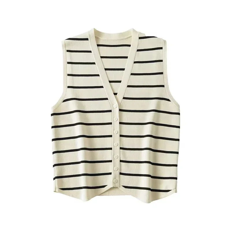 Female Button Knitted Striped Vest 2024 Summer Women Fashion V-Neck Female Casual Versatile Sleeveless Tank Top
Female Button Knitted Striped Vest 2024 Summer Women Fashion V-Neck Female Casual Versatile Sleeveless Tank Top