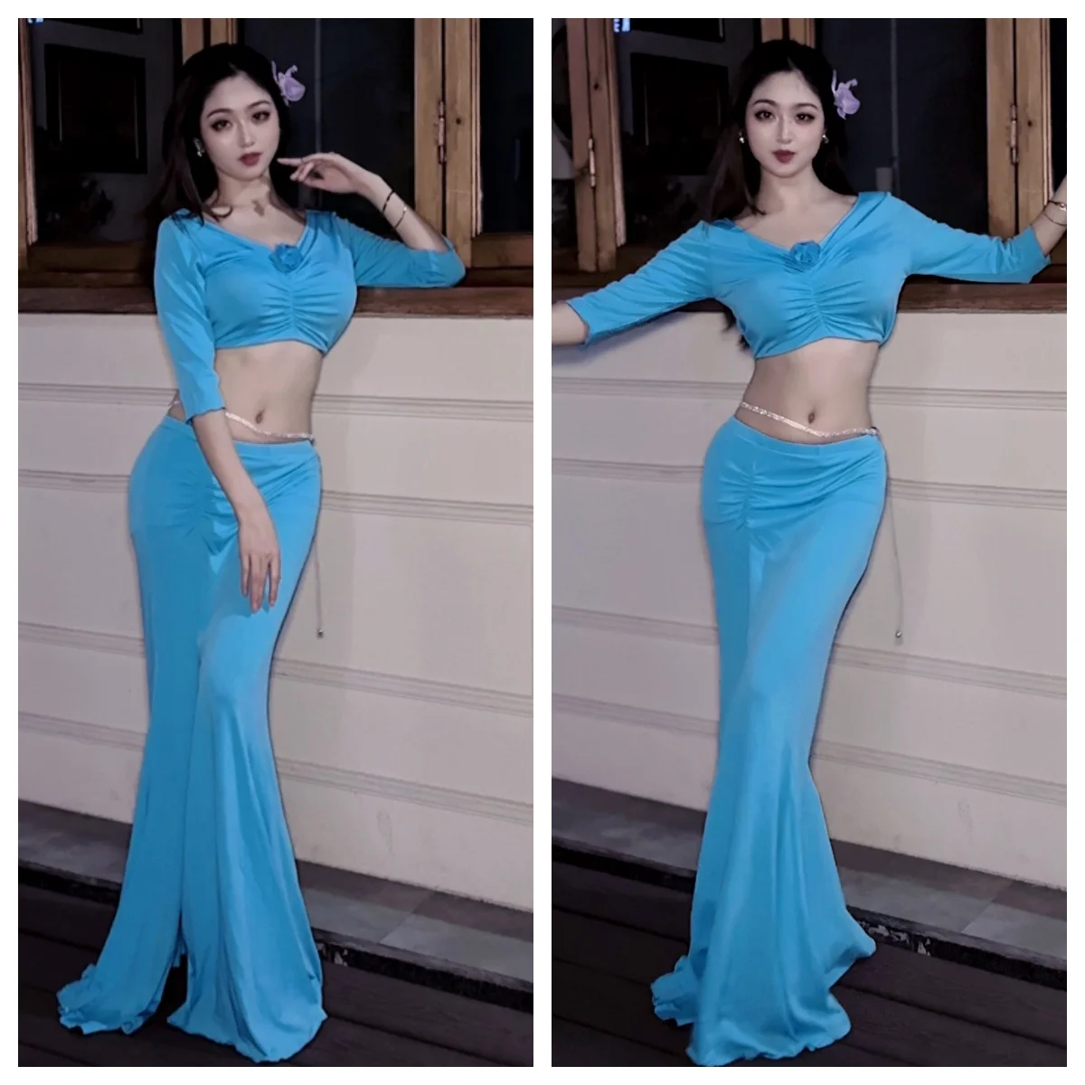 2025 Belly Dancing Performance Costume Sexy V-neck Top+Fishtail Skirt Set for Women's Oriental Belly Dance Practice Clothes
2025 Belly Dancing Performance Costume Sexy V-neck Top+Fishtail Skirt Set for Women's Oriental Belly Dance Practice Clothes