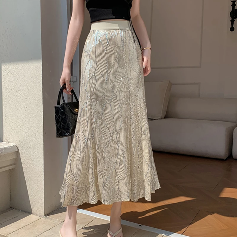 Vintage Temperament Korean Fashion Elastic High Waist Sequined Skirt 2025 New Summer Women's Elegant Midi Mermaid Skirts
Vintage Temperament Korean Fashion Elastic High Waist Sequined Skirt 2025 New Summer Women's Elegant Midi Mermaid Skirts
