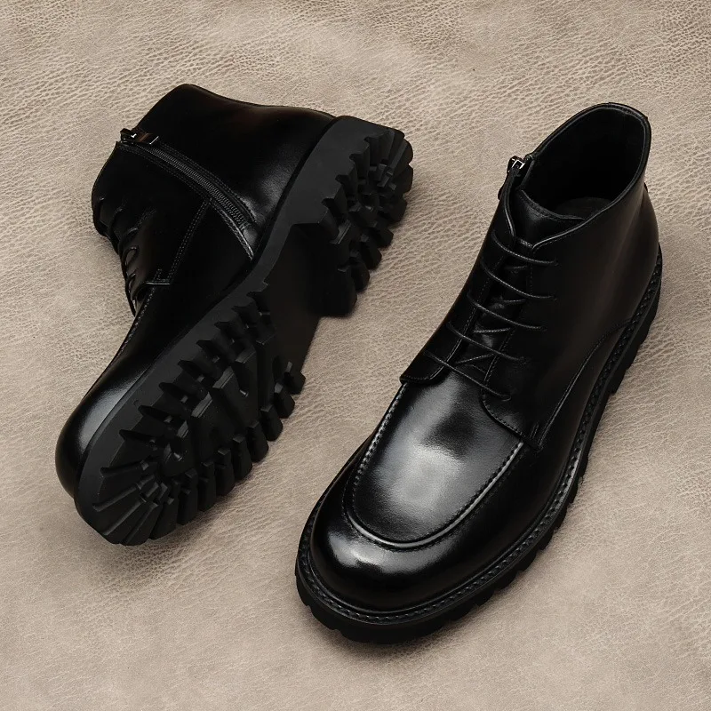 New Men Boots Autumn Winter British Style Black Shiny Leather Work Boots Height Increasing
New Men Boots Autumn Winter British Style Black Shiny Leather Work Boots Height Increasing
