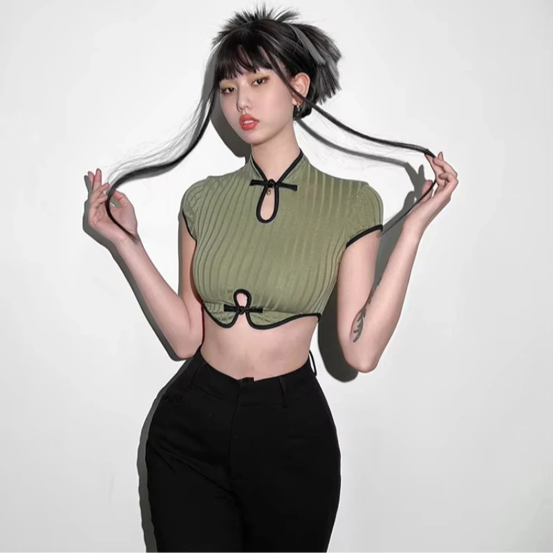 Summer Chinese style modified cheongsam with exposed navel T-shirt women pure desire spicy girls sexy slim fit short sleeves top
Summer Chinese style modified cheongsam with exposed navel T-shirt women pure desire spicy girls sexy slim fit short sleeves top