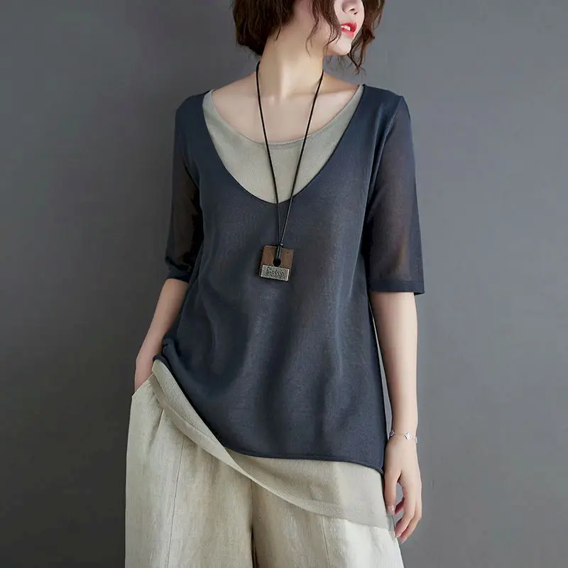 Oversized T Shirts Women Fashion Fake Two Piece Knitted Short Sleeve T-shirt Casual Loose Thin Tops Summer Trend Tshirt Y2k Top
Oversized T Shirts Women Fashion Fake Two Piece Knitted Short Sleeve T-shirt Casual Loose Thin Tops Summer Trend Tshirt Y2k Top