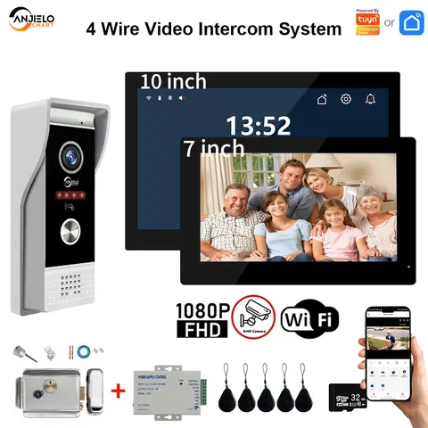 ANJIELO IC Card Unlocking Metal Doorbell Video Intercom System Video Doorbell Lock for Homes Apartments 1080P TUYA Smart
