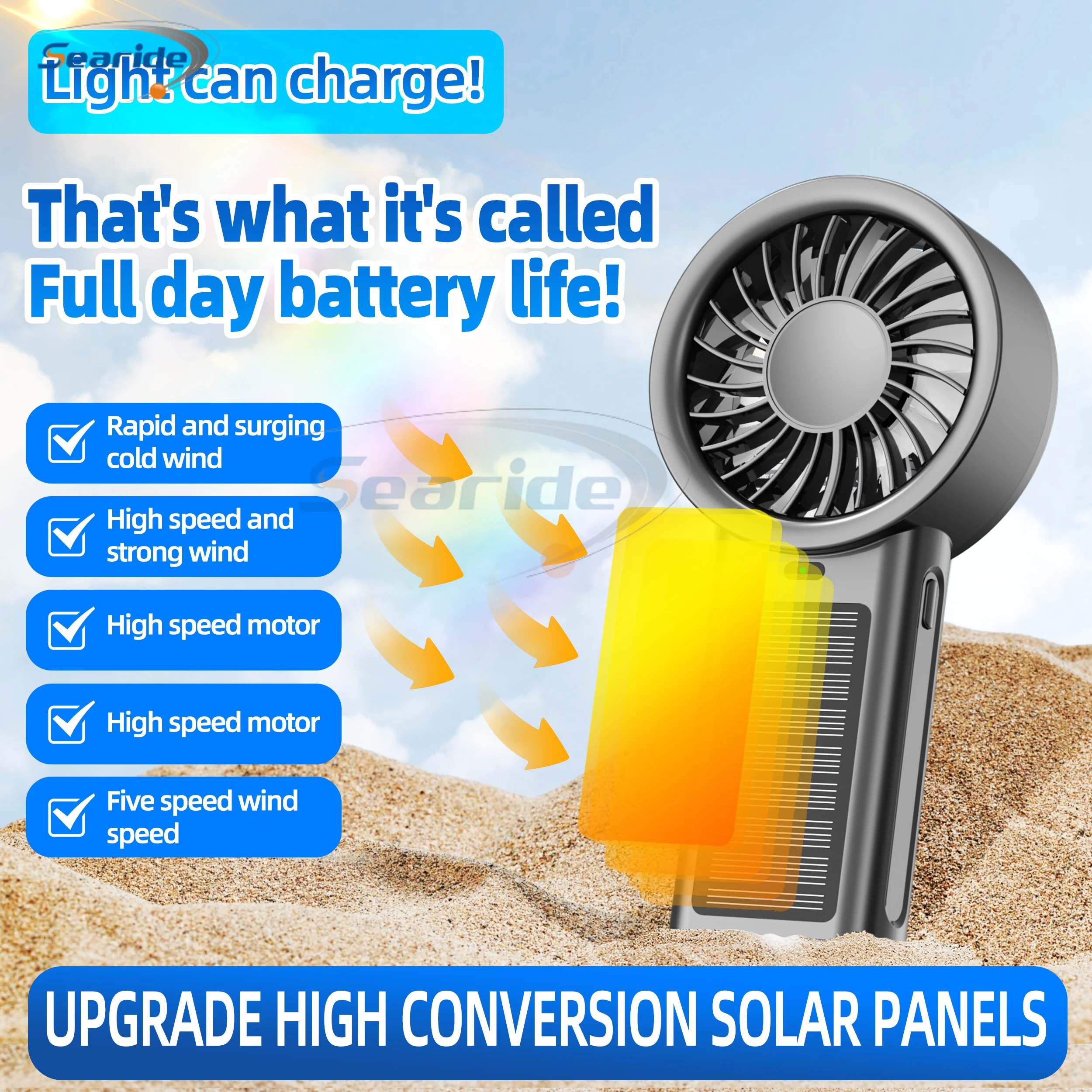 Solar Handheld Fan Small Dekstop Fan USB Light Rechargeable Portable Mini Air Cooling Hand Fan for Outdoor Camping Travel Hiking
Solar Handheld Fan Small Dekstop Fan USB Light Rechargeable Portable Mini Air Cooling Hand Fan for Outdoor Camping Travel Hiking