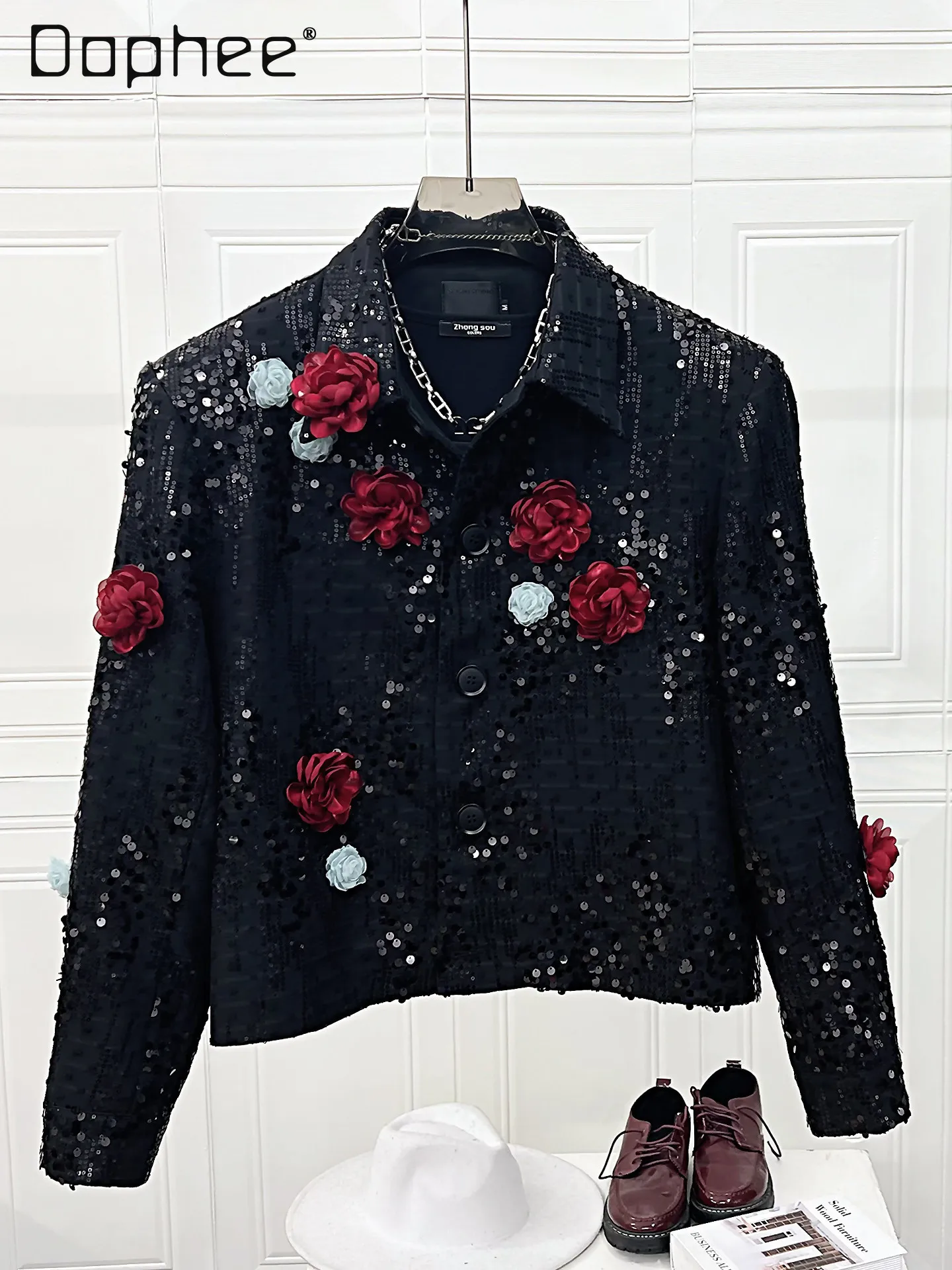 Korean Retro Heavy Sequin Embroidery 3D Flower Jacket Coat for Men Loose Short Black Long Sleeve Lapel Jackets Top Trendy
Korean Retro Heavy Sequin Embroidery 3D Flower Jacket Coat for Men Loose Short Black Long Sleeve Lapel Jackets Top Trendy