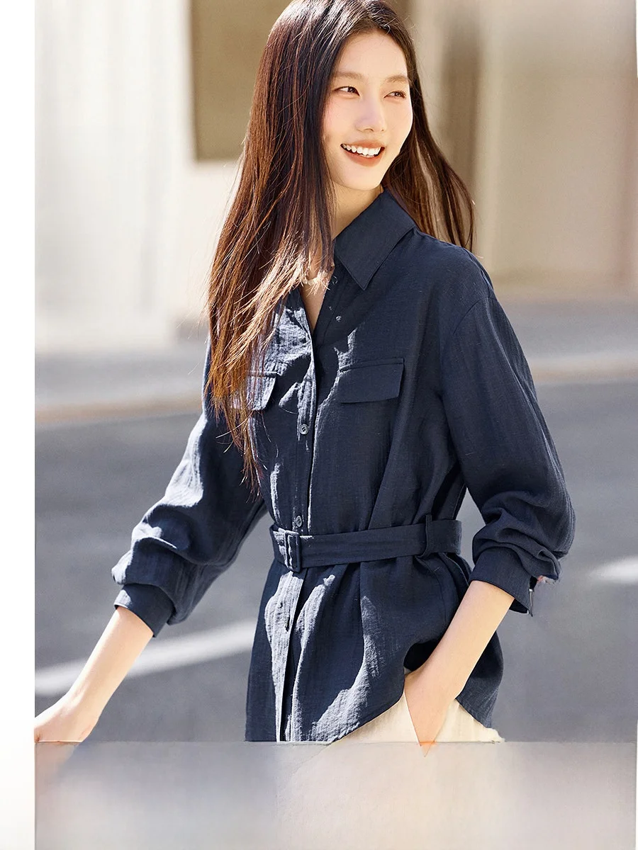 XWI Women's Long Sleeve Shirt Loose Waist Slimming Dark Blue Casual Style Fiber Blend Breathable Spring 2026
XWI Women's Long Sleeve Shirt Loose Waist Slimming Dark Blue Casual Style Fiber Blend Breathable Spring 2026