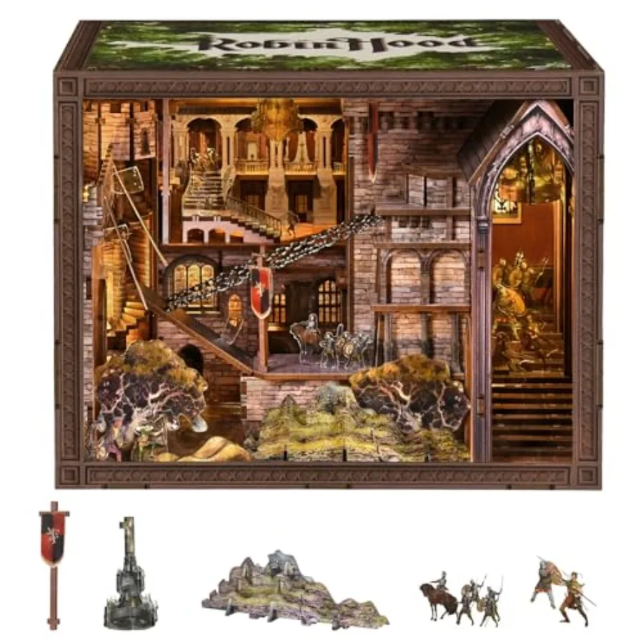 Book Nook Kit for home decor use, laser-cut wooden material, natural wood color, easy-to-assemble 3D puzzle with detailed castl
Book Nook Kit for home decor use, laser-cut wooden material, natural wood color, easy-to-assemble 3D puzzle with detailed castl