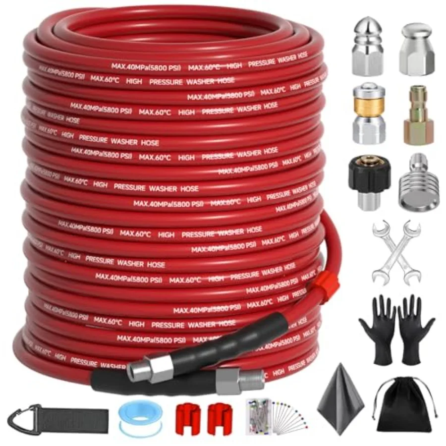 Sewer Jetter Kit 150FT for Pressure Washer 5800 PSI Drain Cleaner Hose 1/4 Inch NPT with Spray Nozzle Button Nose and Rotating
Sewer Jetter Kit 150FT for Pressure Washer 5800 PSI Drain Cleaner Hose 1/4 Inch NPT with Spray Nozzle Button Nose and Rotating
