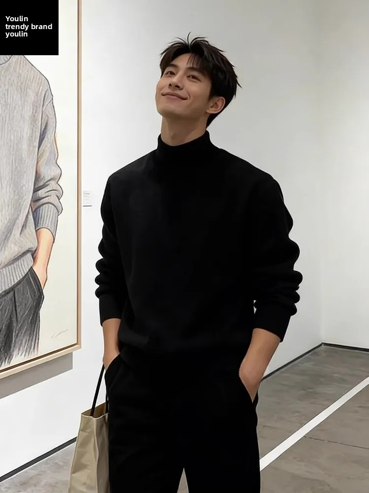 Мужской вязаный свитер с высоким воротником в корейском стиле, зимний, облегающий, повседневный, модный
Мужской вязаный свитер с высоким воротником в корейском стиле, зимний, облегающий, повседневный, модный