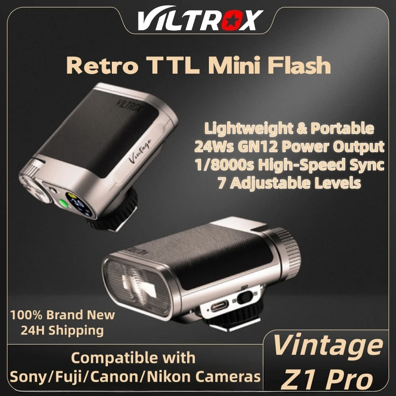 Viltrox Vintage Z1 Pro Retro TTL Mini Flash, 1/8000s HSS, 24Ws GN12 Speedlight Compatible with Sony/Fuji/Canon/Nikon Cameras
Viltrox Vintage Z1 Pro Retro TTL Mini Flash, 1/8000s HSS, 24Ws GN12 Speedlight Compatible with Sony/Fuji/Canon/Nikon Cameras