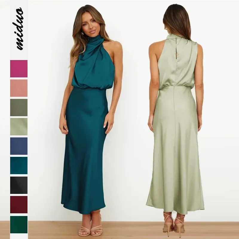 2025 Spring/Summer Long Dress for Women High Waist Halter Satin Sleeveless Dress Fashion Elegant Solid Evening Party Dresses
2025 Spring/Summer Long Dress for Women High Waist Halter Satin Sleeveless Dress Fashion Elegant Solid Evening Party Dresses