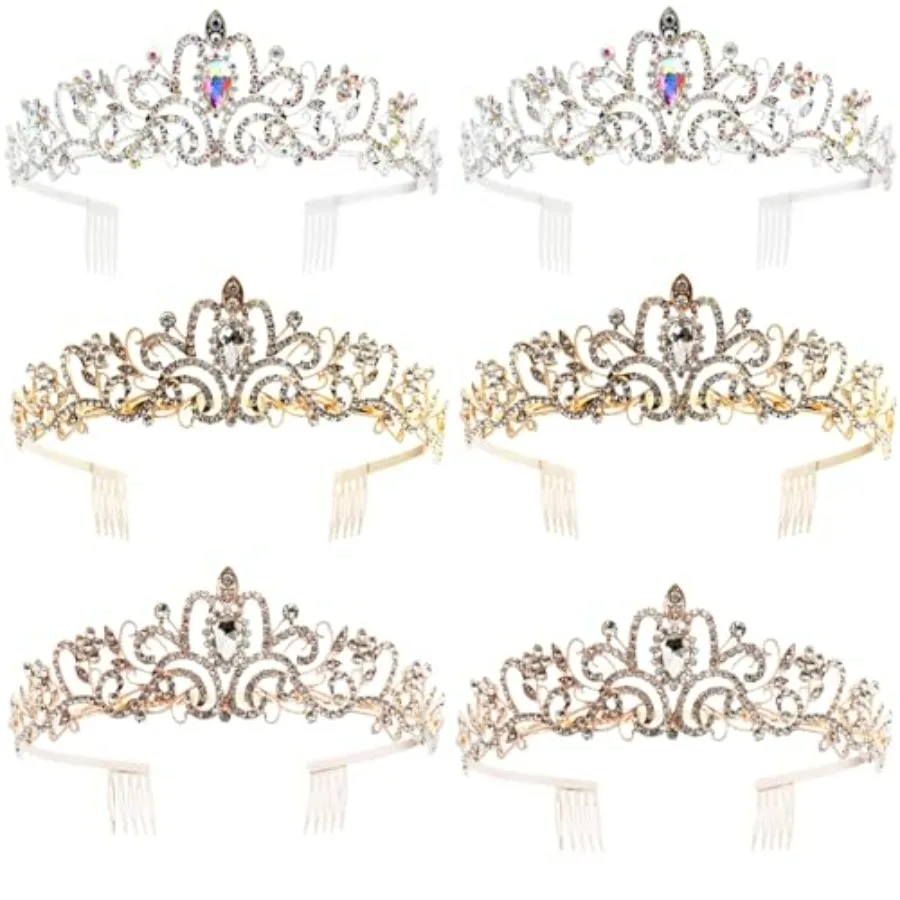 6 Pack Crystal Tiara Crowns, Gold Queen Crown for Bridal, Girls, Women, Princess Headbands with Comb, Cake Topper for Birthday
6 Pack Crystal Tiara Crowns, Gold Queen Crown for Bridal, Girls, Women, Princess Headbands with Comb, Cake Topper for Birthday