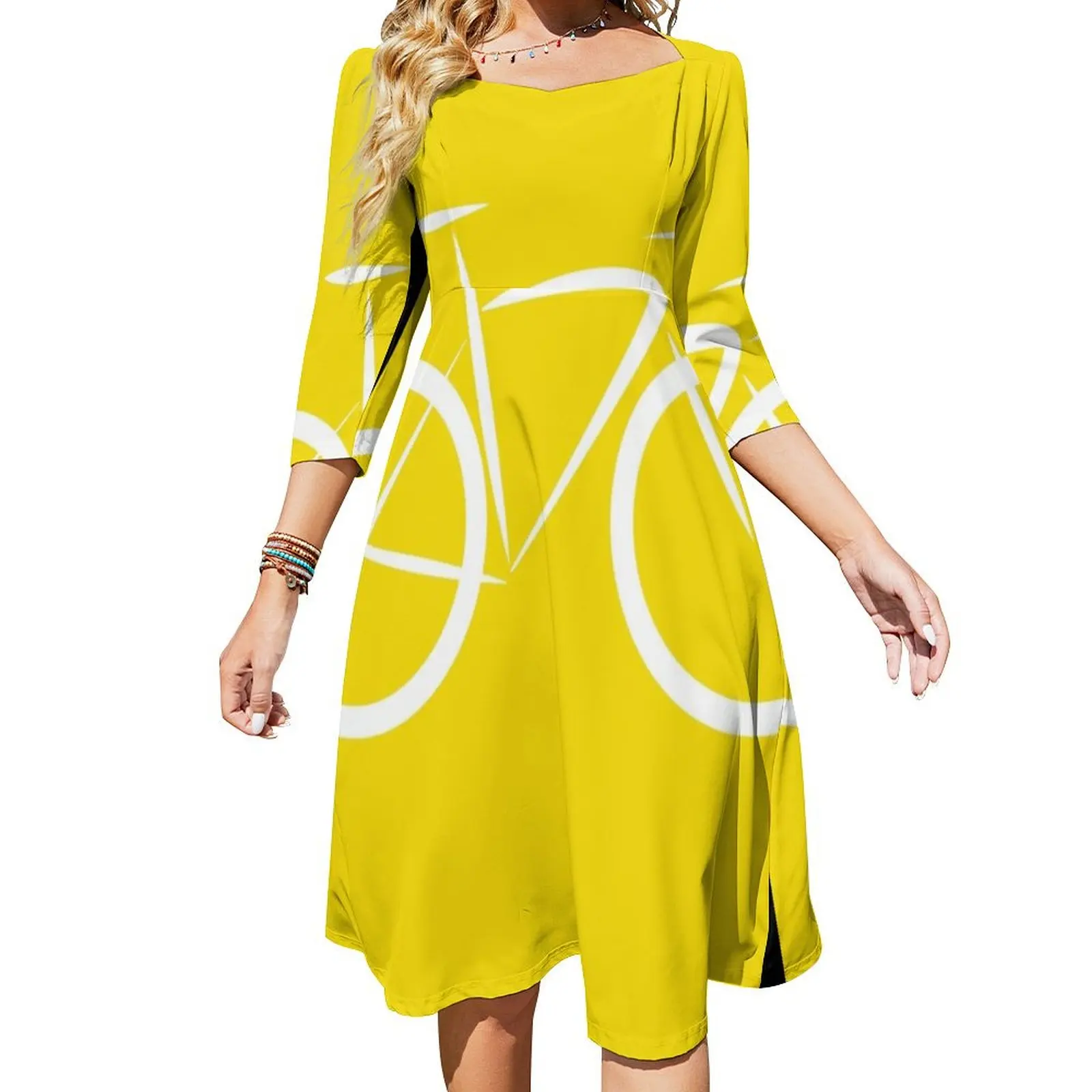 Stylised Racing Bike White Yellow Flare Dress elegant chic wedding evening dresses purple dress clothes
Stylised Racing Bike White Yellow Flare Dress elegant chic wedding evening dresses purple dress clothes