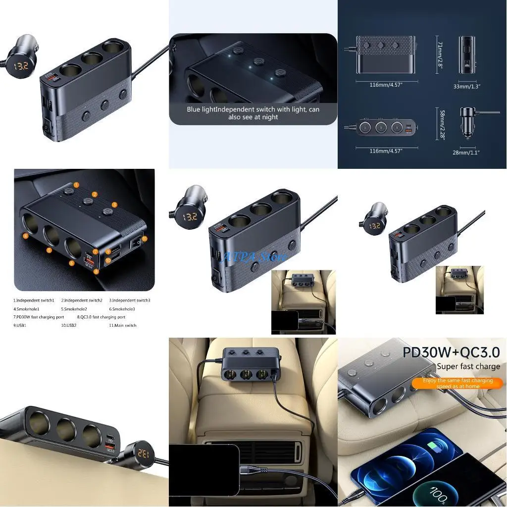 U13C PD30W+QC3.0 Car 4 USB Tablets Charging Power Adapter Socket Splitter with Switch
U13C PD30W+QC3.0 Car 4 USB Tablets Charging Power Adapter Socket Splitter with Switch